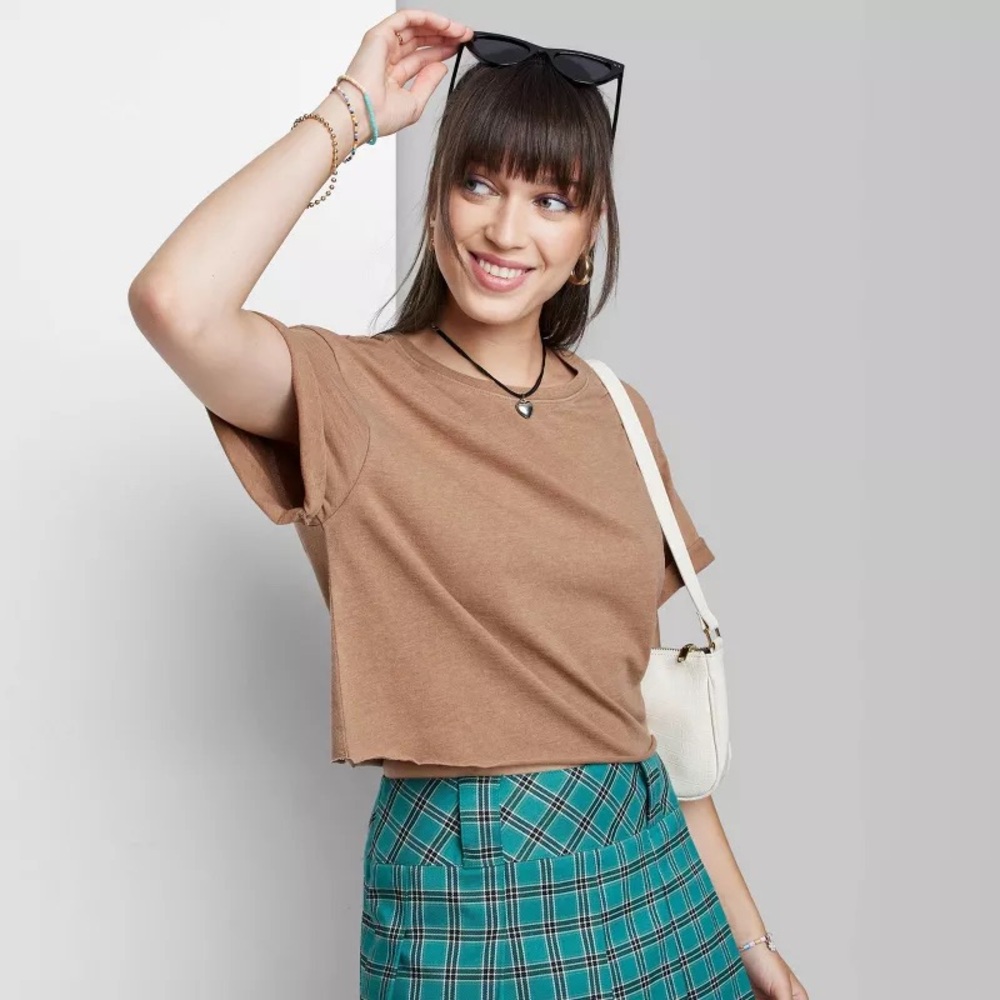 Wild Fable Brown Tee Shirt Cropped Size M